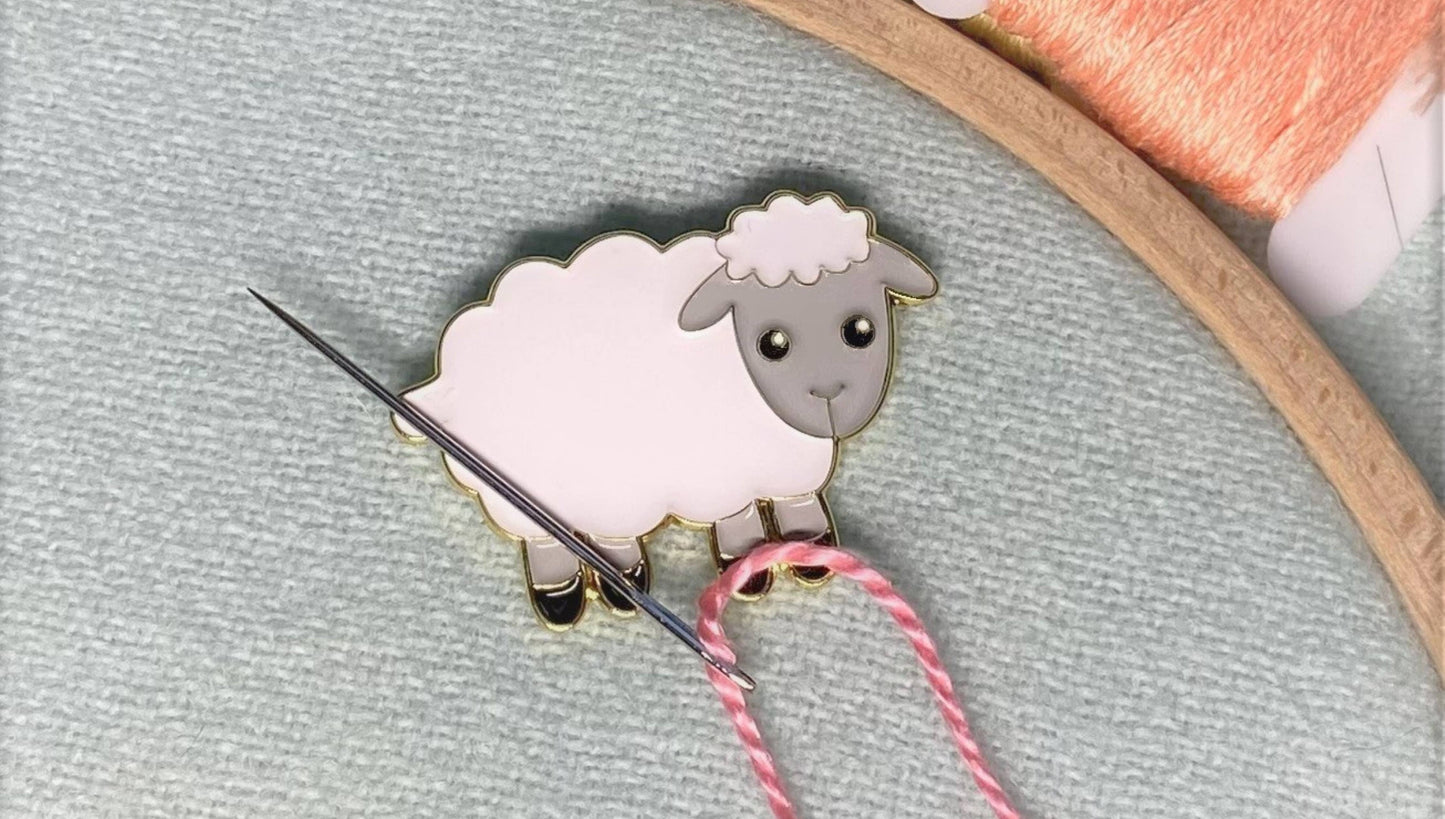 Enamel Needle Minder Woolly Sheep Magnetic