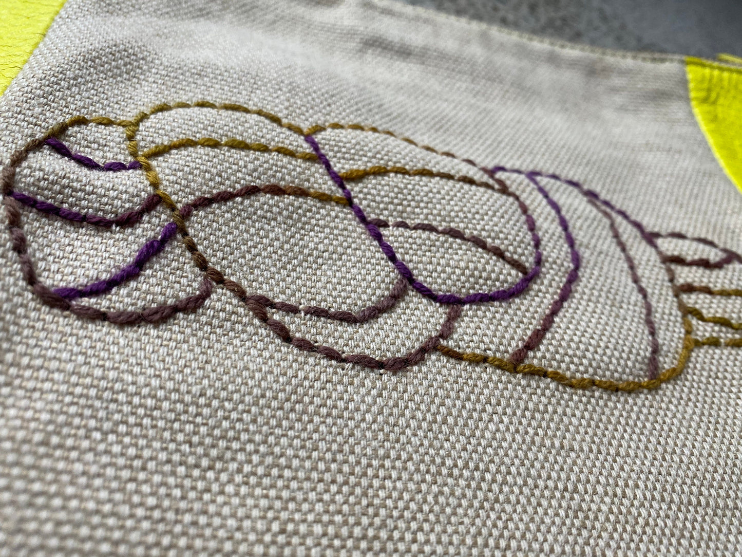 Hand embroidered zip bag - Yellow/Purple