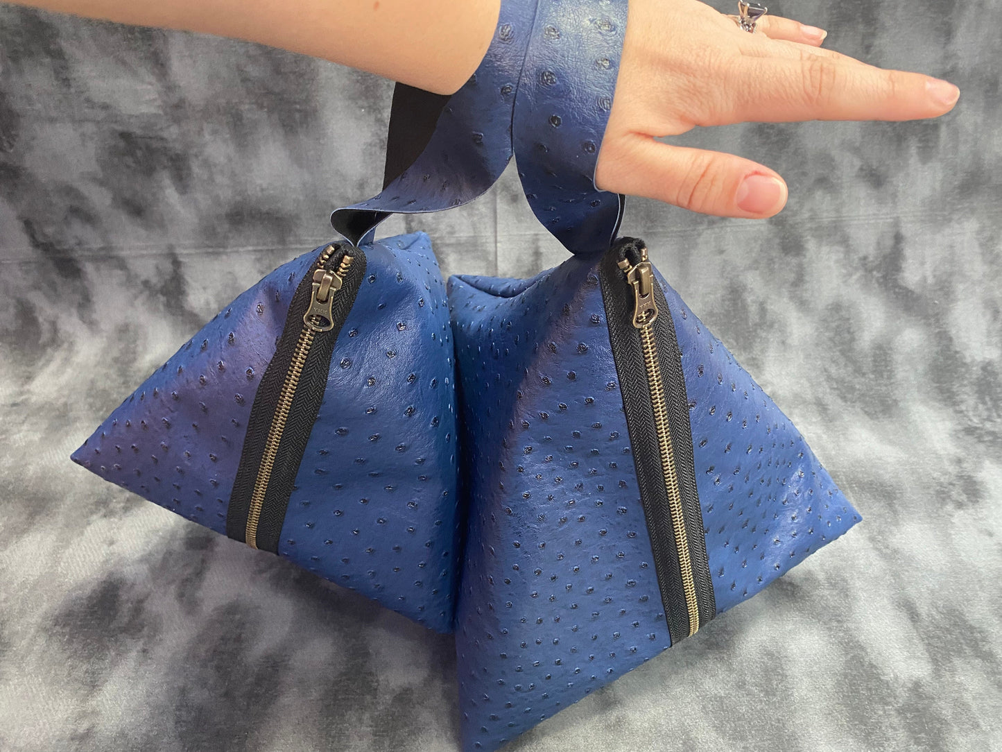 Triangle Bag - Navy Ostrich (Two Sizes)