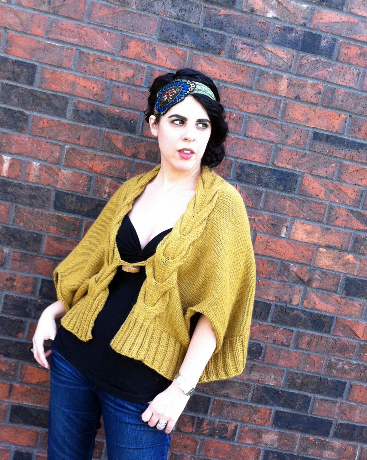 Horseshoe Cabled Knit Cape
