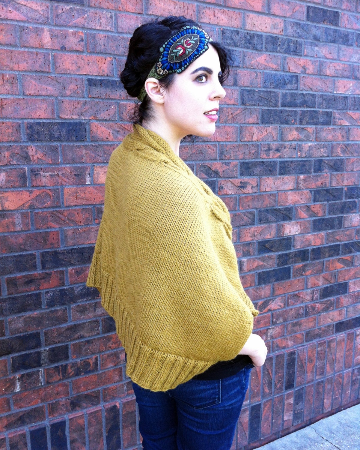 Horseshoe Cabled Knit Cape