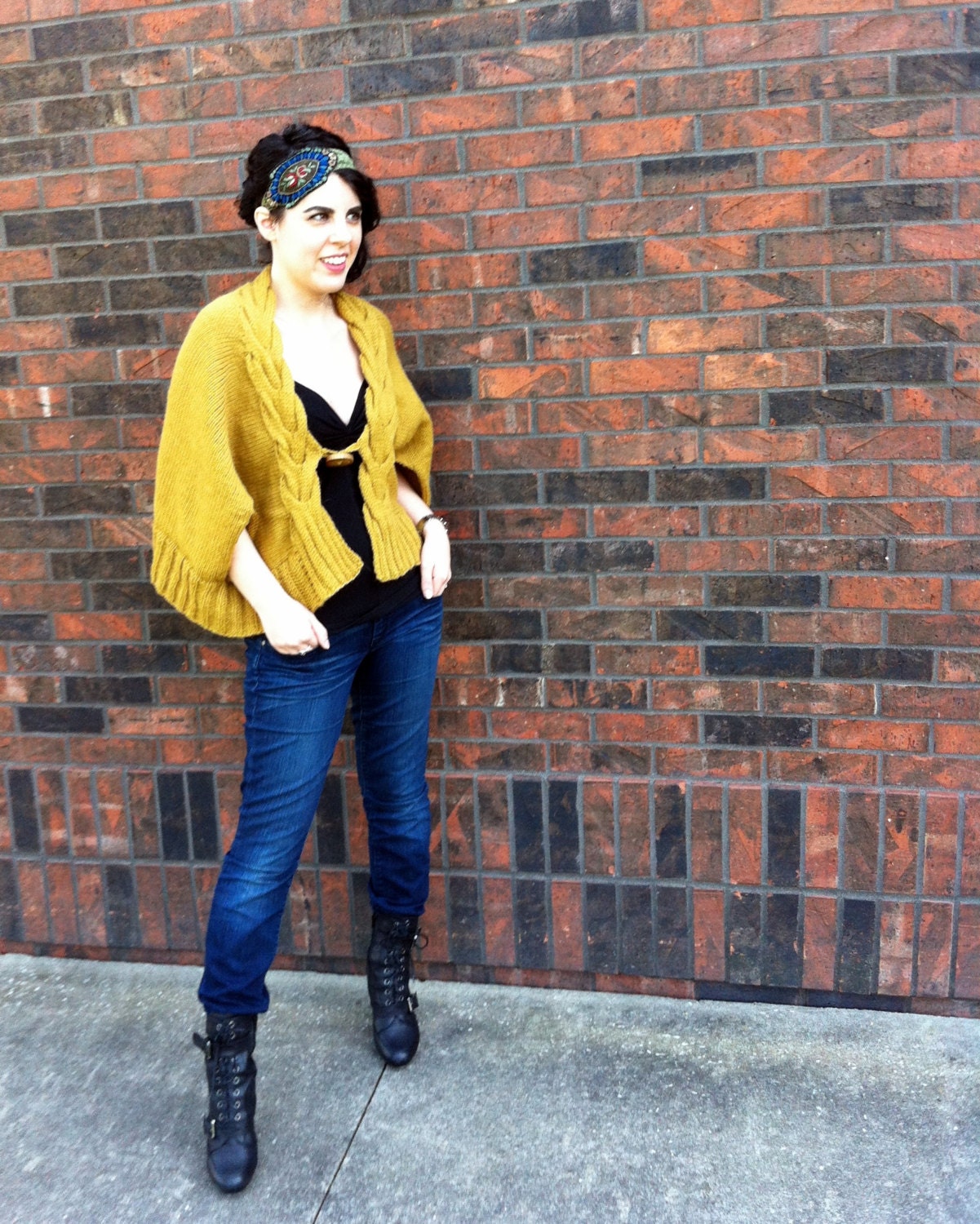 Horseshoe Cabled Knit Cape